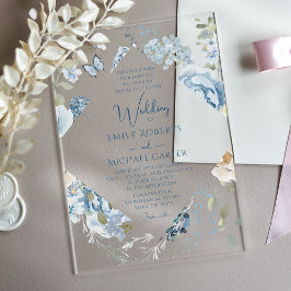 Invitaciones Acrílicas Boda floral acuarela azul polvoriento romántico