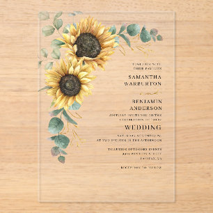 Invitaciones Acrílicas Boda Floral Acuarela Girasol Eucalipto