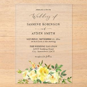 Invitaciones Acrílicas Boda floral amarilla
