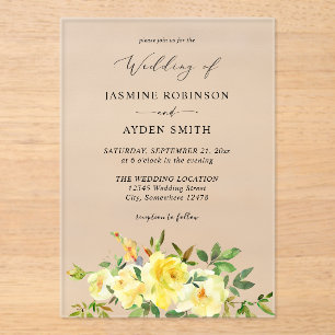 Invitaciones Acrílicas Boda floral amarillo
