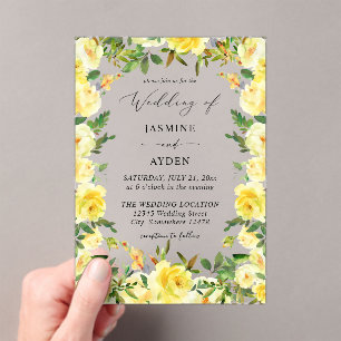 Invitaciones Acrílicas Boda floral amarillo V3