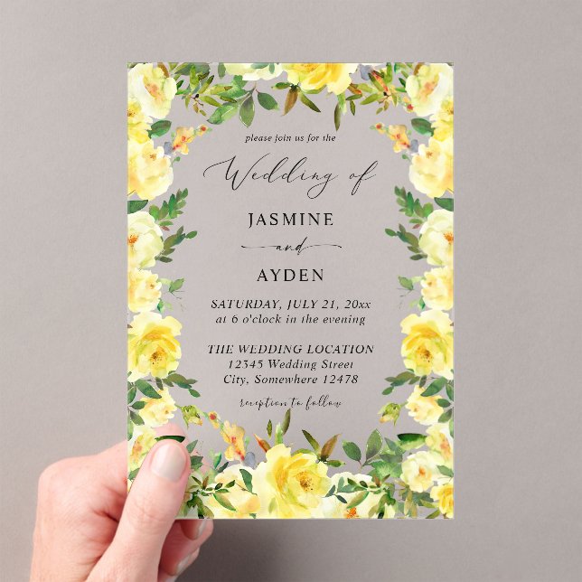 Invitaciones Acrílicas Boda floral amarillo V3 (Insitu (portátil))
