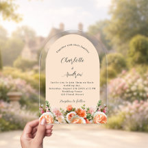 Boda floral arco melocotón rosa naranja transparen