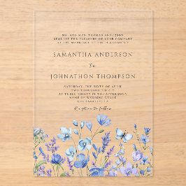 Invitaciones Acrílicas Boda floral azul