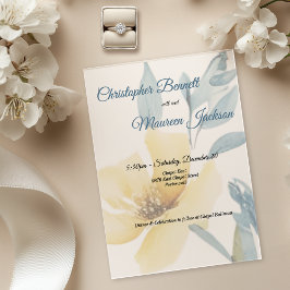 Invitaciones Acrílicas Boda floral azul amarillo blanda amarillo de mante