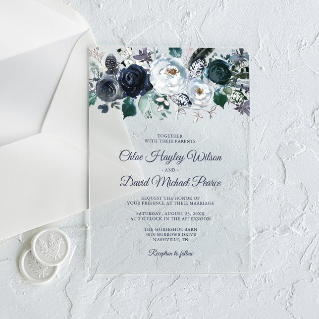 Invitaciones Acrílicas Boda floral azul de la Marina Rusa (Subido por el creador)
