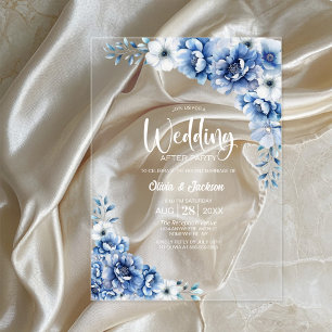Invitaciones Acrílicas Boda Floral Azul Después Del Fiesta