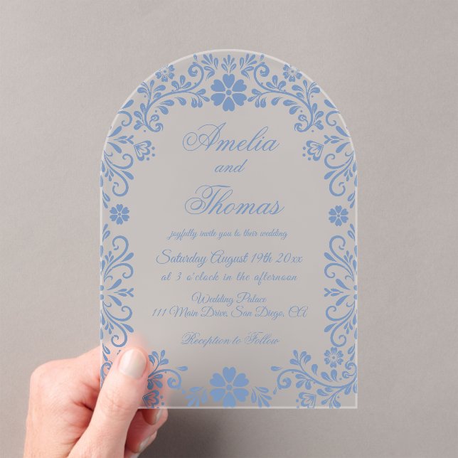 Invitaciones Acrílicas Boda Floral Azul Dusty (Insitu (portátil))