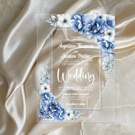 Invitaciones Acrílicas Boda floral azul elegante