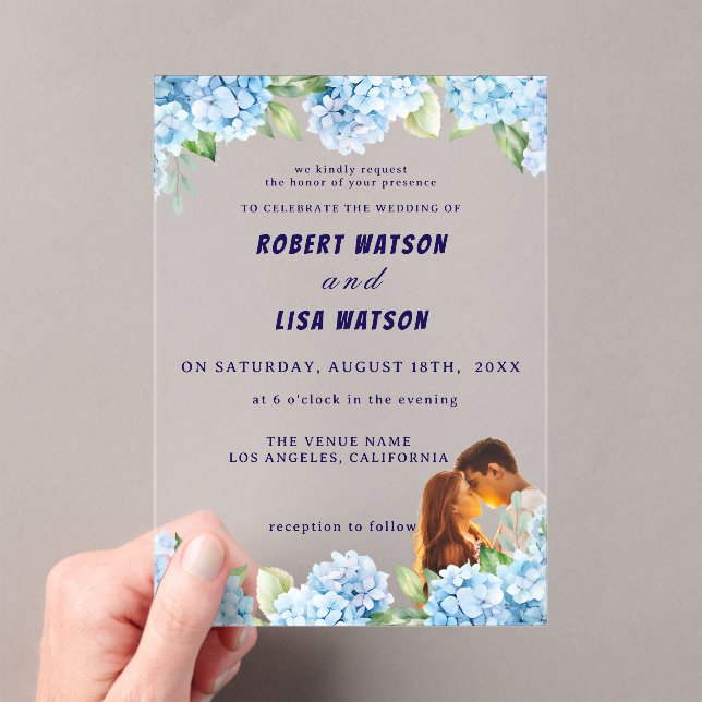Invitaciones Acrílicas Boda floral azul elegante (Insitu (portátil))