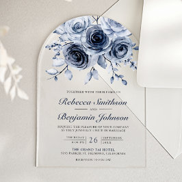 Invitaciones Acrílicas Boda Floral Azul Polvoriento