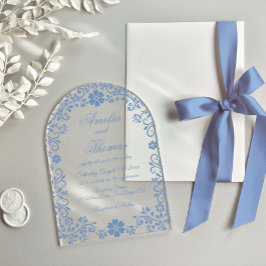 Invitaciones Acrílicas Boda floral azul polvoriento