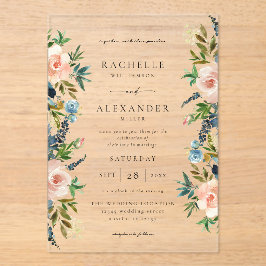 Invitaciones Acrílicas Boda floral azul y rosa V2 de la Marina