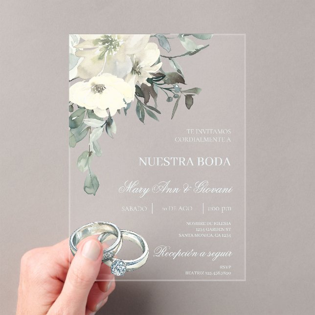 Invitaciones Acrílicas Boda floral blanca (Insitu (portátil))