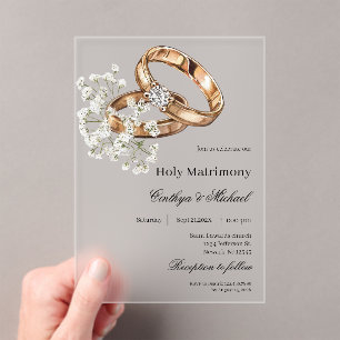 Invitaciones Acrílicas Boda floral blanca con anillo