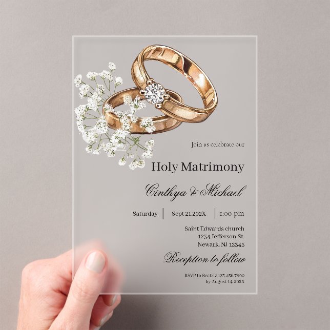 Invitaciones Acrílicas Boda floral blanca con anillo (Insitu (portátil))