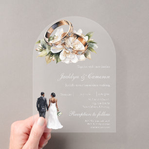 Invitaciones Acrílicas Boda floral blanca con anillo