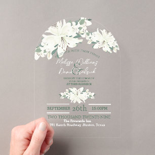 Invitaciones Acrílicas Boda floral blanca de vegetación botánica de prima