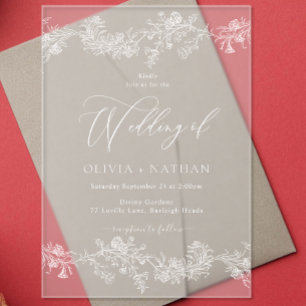 Invitaciones Acrílicas Boda floral blanca elegante vintage