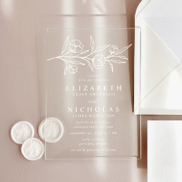 Invitaciones Acrílicas Boda floral blanca esbozada