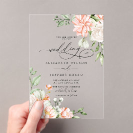 Invitaciones Acrílicas Boda floral blanca rosada moderna elegante