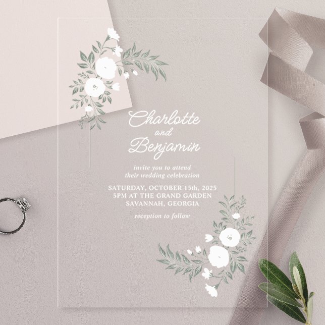 Invitaciones Acrílicas Boda Floral blanca verde (Subido por el creador)