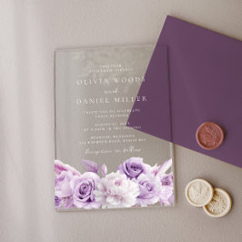 Invitaciones Acrílicas Boda floral blanca y púrpura en arco de diseño