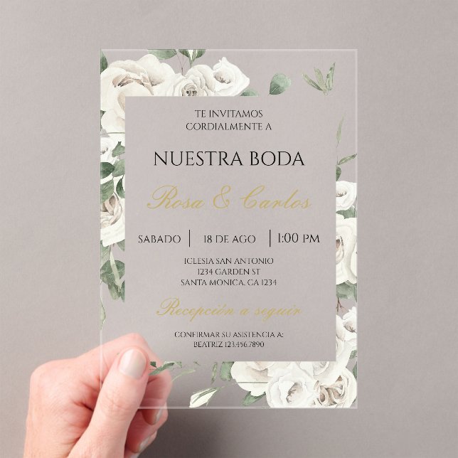 Invitaciones Acrílicas Boda floral blanco acrílico (Insitu (portátil))