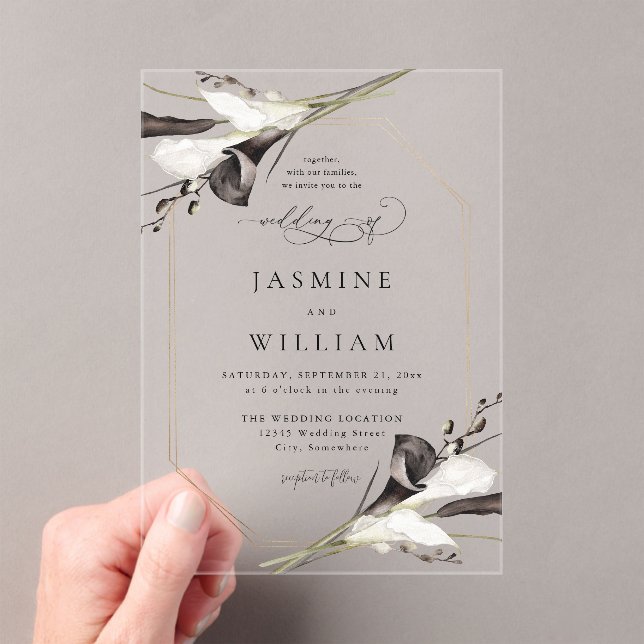 Invitaciones Acrílicas Boda floral blanco y negro 2 (Insitu (portátil))