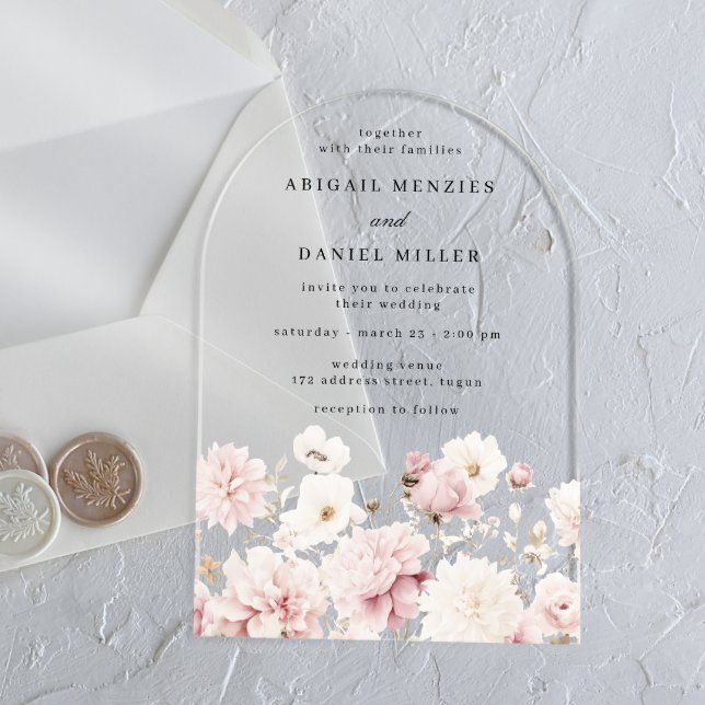 Invitaciones Acrílicas Boda floral blanco y Rubor elegante y divino (Subido por el creador)