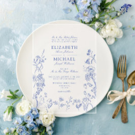 Invitaciones Acrílicas Boda floral Blue Victorian Classic Chinoiserie