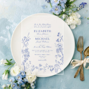 Invitaciones Acrílicas Boda floral Blue Victorian Classic Chinoiserie