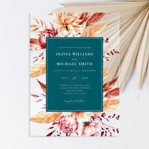 Invitaciones Acrílicas Boda Floral Boho Chic Elegante Verde Teal