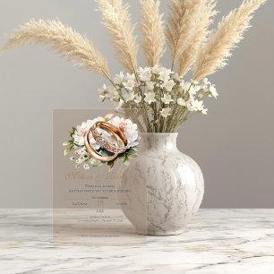 Invitaciones Acrílicas Boda floral boho con anillo