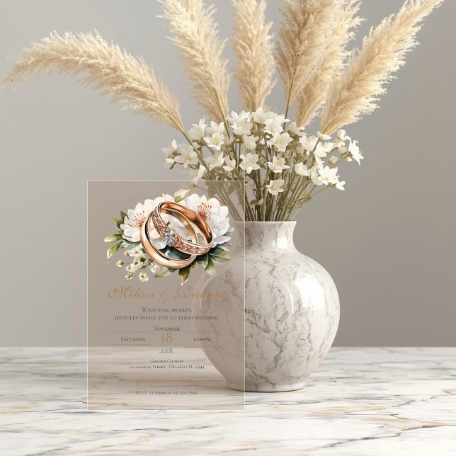 Invitaciones Acrílicas Boda floral boho con anillo (Subido por el creador)