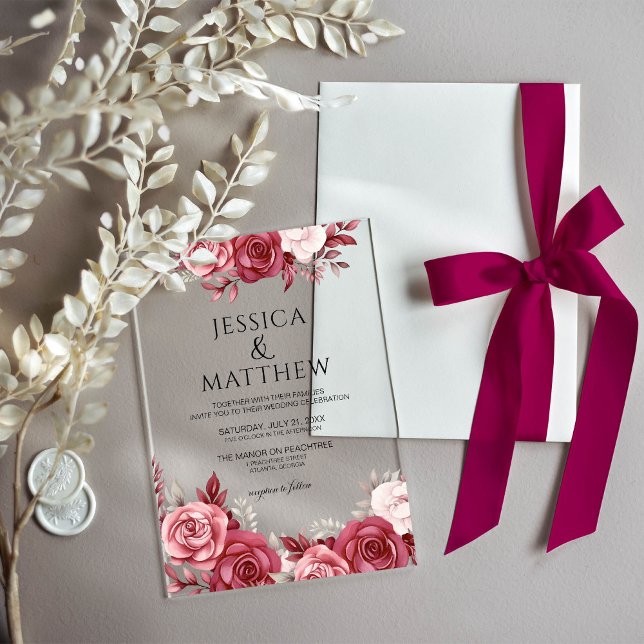 Invitaciones Acrílicas Boda floral boho de Borgoña (Subido por el creador)