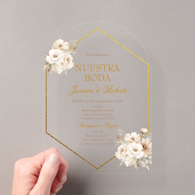 Invitaciones Acrílicas Boda floral boho español (Insitu (portátil))