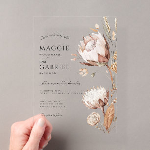 Invitaciones Acrílicas Boda floral boho neutral