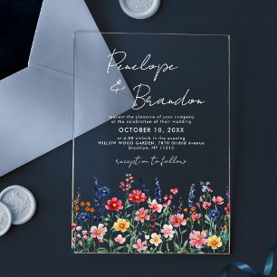 Invitaciones Acrílicas Boda Floral Boho Rústica Campo Flor Silvestre Chic