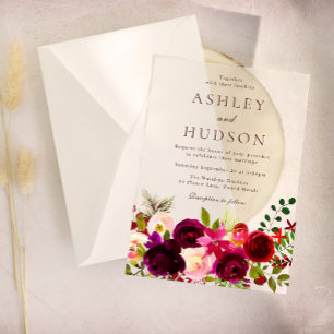 Invitaciones Acrílicas Boda Floral Borgoña de Boho