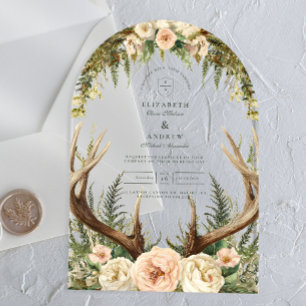 Invitaciones Acrílicas Boda Floral Bosque de Cuerna Rústica