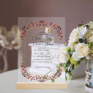 Invitaciones Acrílicas Boda floral botánica artística de lujo de Paisley