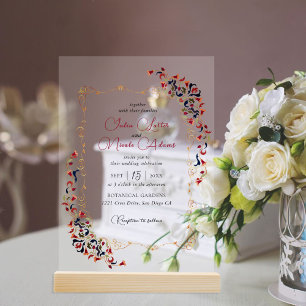 Invitaciones Acrílicas Boda floral botánica artística de lujo de Paisley