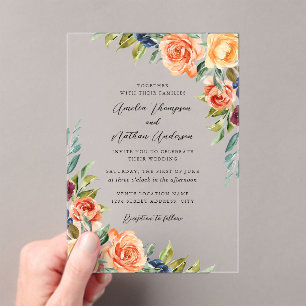 Invitaciones Acrílicas Boda floral botánica multicolor clara