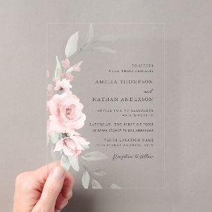 Invitaciones Acrílicas Boda floral botánica rosa rubor