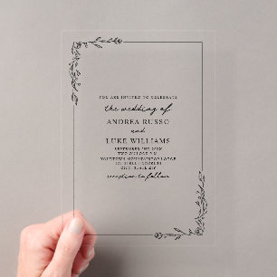 Invitaciones Acrílicas Boda floral botánica rústica vintage frontera