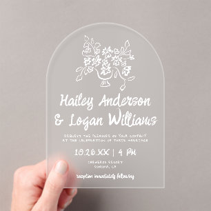 Invitaciones Acrílicas Boda floral caprichoso e ilustrado a mano