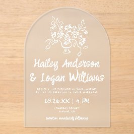 Invitaciones Acrílicas Boda floral caprichoso e ilustrado a mano