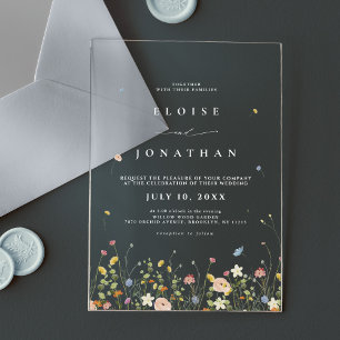 Invitaciones Acrílicas Boda Floral Chic Boho Rústica de Flores Silvestres