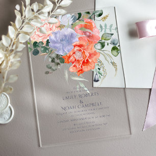 Invitaciones Acrílicas Boda floral color agua rosa y azul de Rubor